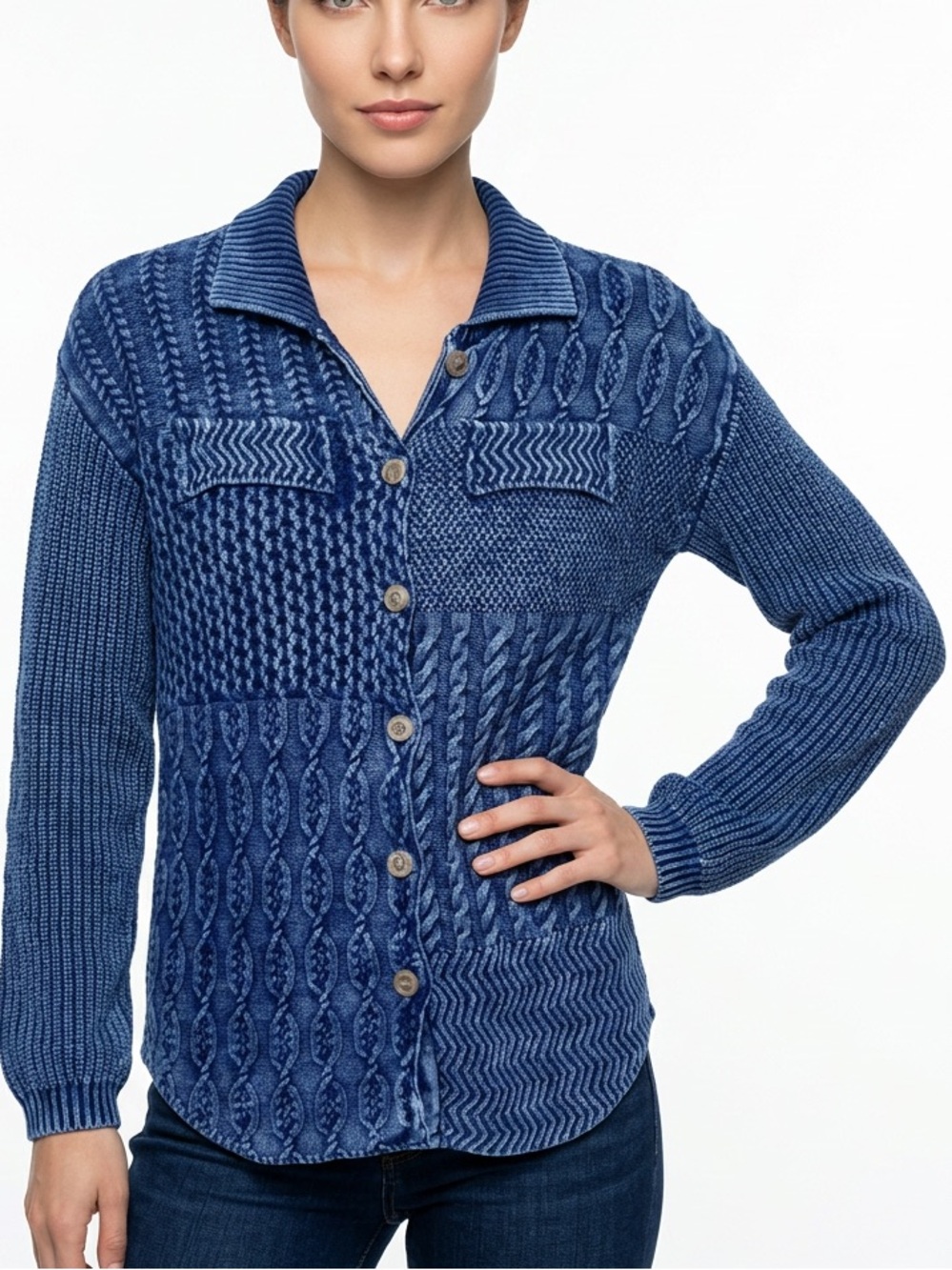 |•TRIBAL JEANS•| Button Down Cable Knit Sweater Size Small